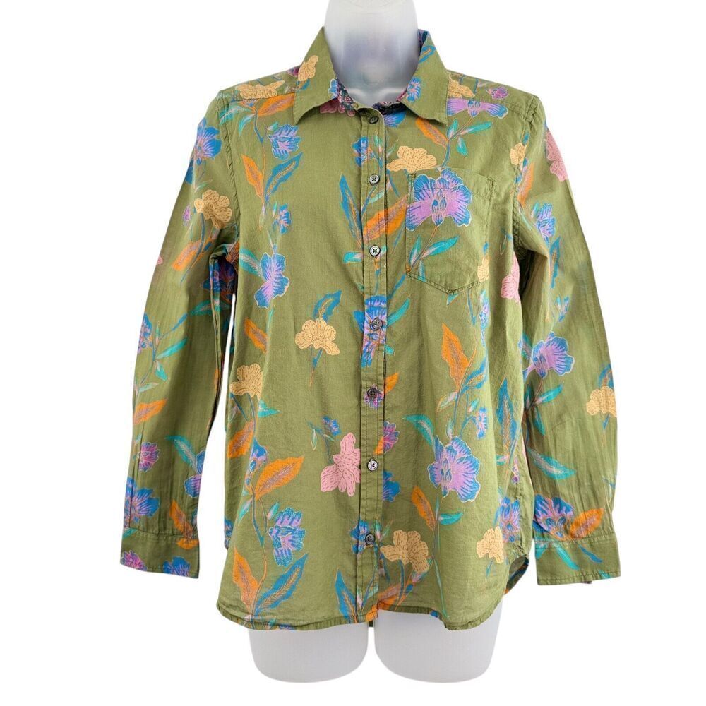 Sundance Catalog Voyage Shirt Green Floral Button Down Extra Small XS Cotton